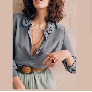 Sezane Suzane Shirt Bleu Vintage. - Size 36